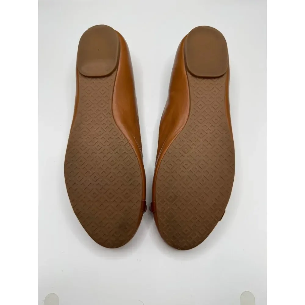 Tory Burch Gabriel flats Sz 8 Cognac Brown leather logo medallion